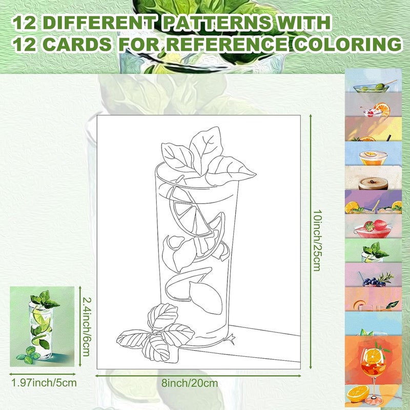 Affrolling 12 Pcs Pre Drawn Canvas for Painting for Adults 8 x 8 Inch Canvas Painting Kits Stretched with Drawing Ready to Paint Beginner Artists Date Night Party Supplies (Cocktail) - Image 2